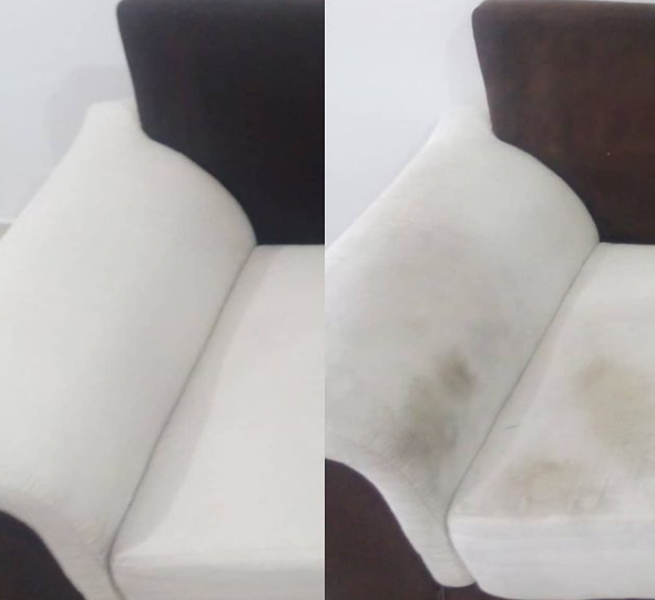 Antes y después de limpieza de sofá en tela en Cartagena