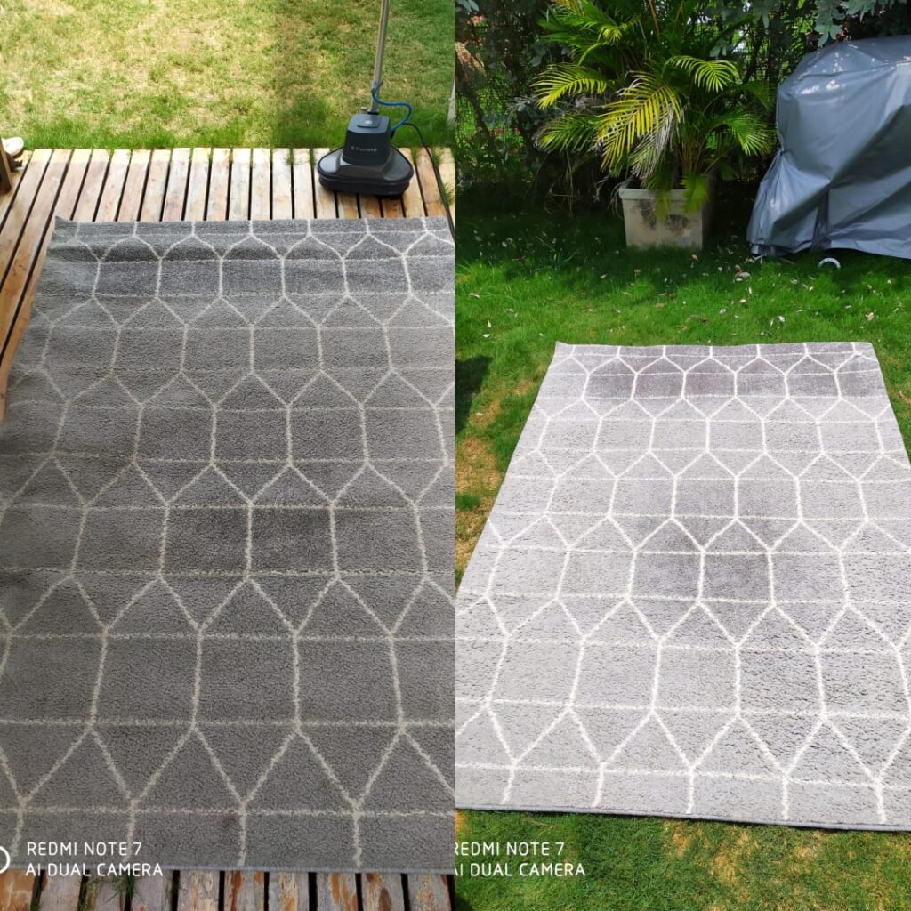 Antes y después de lavado de alfombra con máquina rotativa en Cartagena